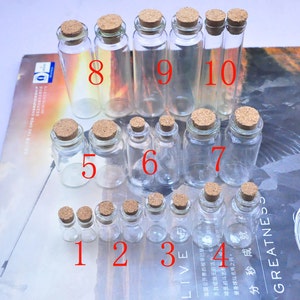 50 pieces Small Glass Bottles With Corks, glass vials, mixed size you choose the size image 1