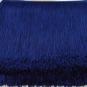 8&#39;&#39; width Double cord fringe, Chainette Hangs, 100% Silky Rayon Chainette fringe tape, Navy fringe trim for Performance Dancewear