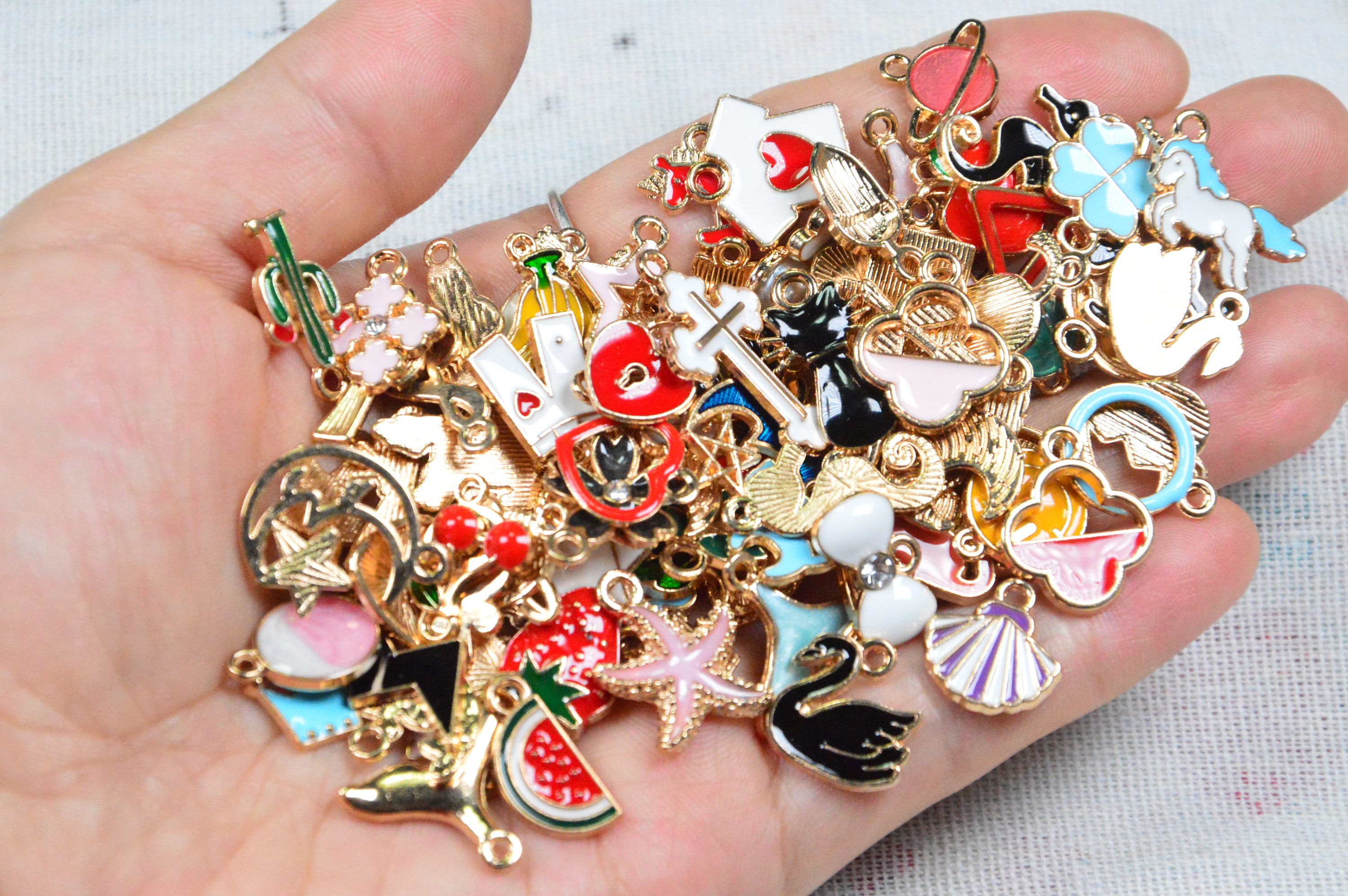 Collection 23 Enamel Charms, Assorted Charms, Gold Plated Alloy