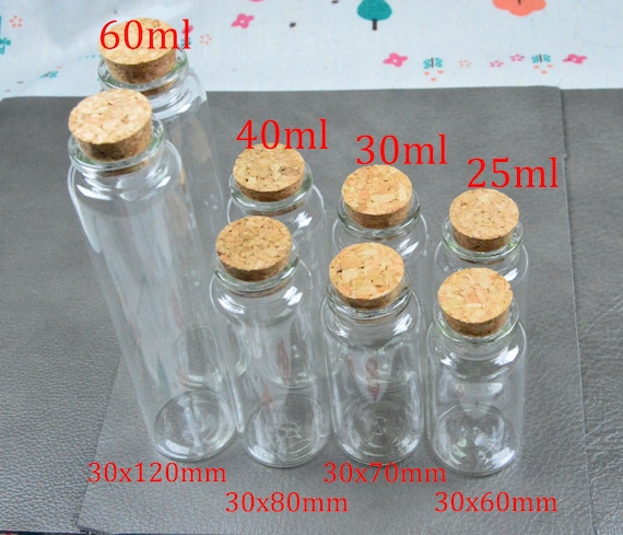 100pcs x 10ml, 15ml, 20ml, 25ml, 30ml, 40ml, 55ml, 60ml Petites bouteilles  en verre vides, Bouteille en verre transparent avec liège -  France