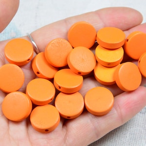 15mm Orange wooden discs, Orange painted flat round wooden beads