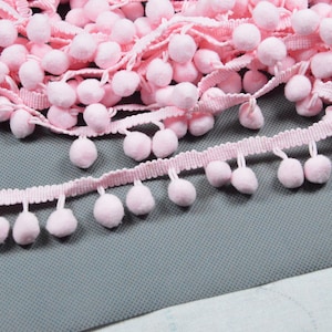 15mm Pink Pom Pom ball fringe trim, PomPom ball fringe ribbon sewing trim