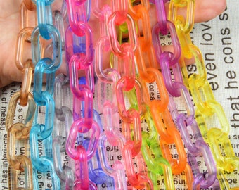 assorted color transparent oval link plastic chain, open link acrylic chain, glasses chain, eyeglass chain, bag chain, designer chain
