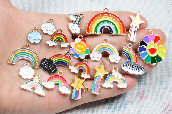 Assorted 20 Enamel Charms Rainbow Style Gold Plated Metal Charms