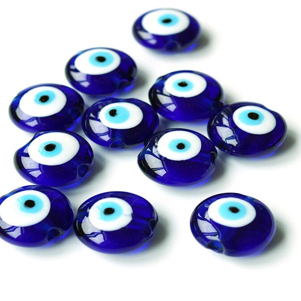 12mm/15mm/18mm Blue Evil Eye beads, Turkish Evil Eye flat glass beads for Jewelry making