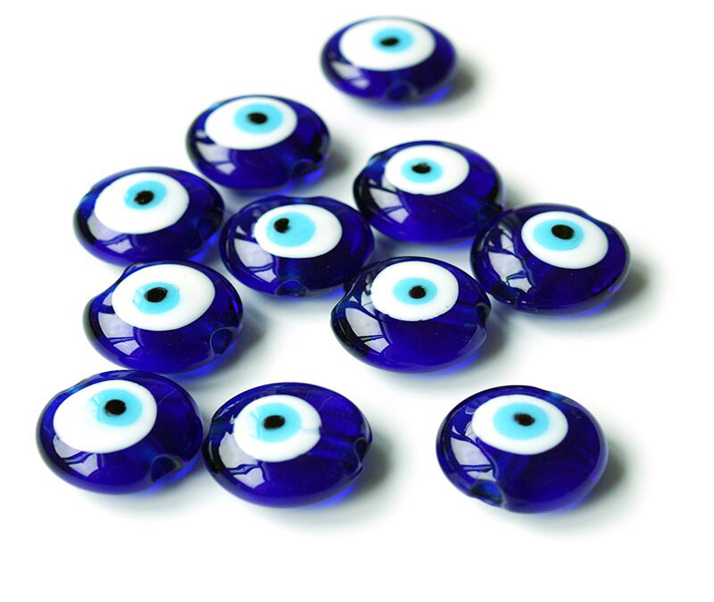 12mm/15mm/18mm Blue Evil Eye beads, Turkish Evil Eye flat glass beads for Jewelry making