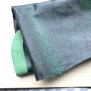 Dark green Snakeskin textured Genuine leather cowhide