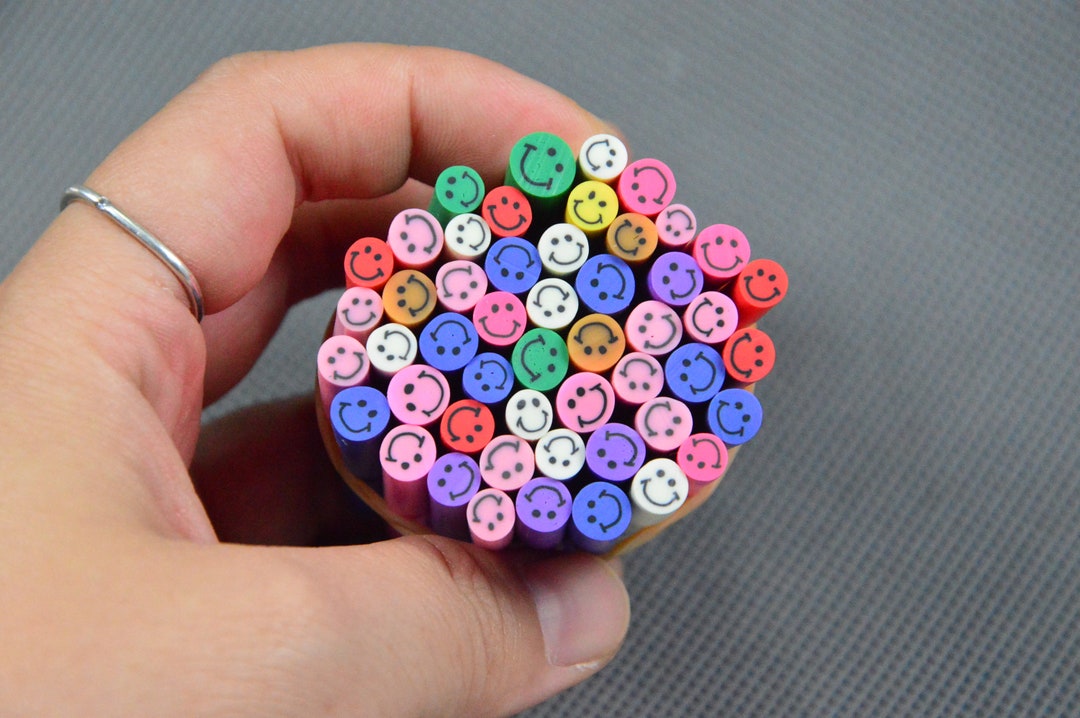 50mm Long Polymer Clay Cane, Assorted Color Smiling Face Polymer Clay