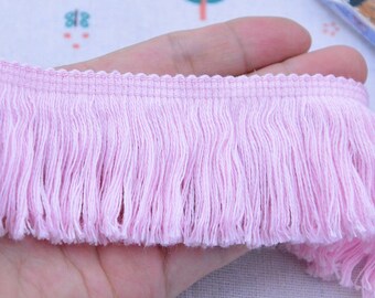 10ft Pink Cotton Fringe trim, 1.75" wide cotton brush fringe ribbon tassel border sewing trim