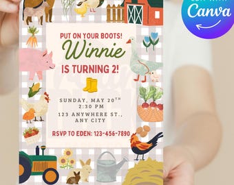Farm Birthday Invitation: Editable Canva Template (Digital Download 5x7")