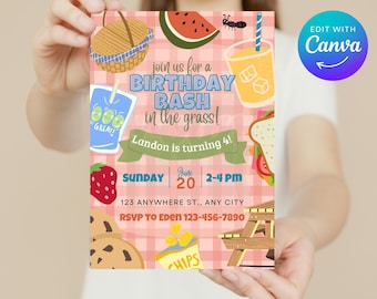 Picnic Birthday Party Invitation: Editable Canva Template (Digital Download 5x7")