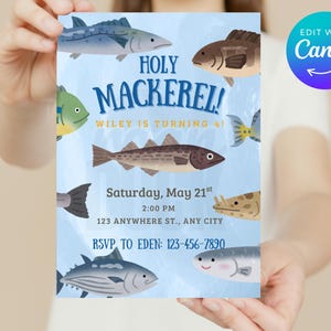 Editable Fish Birthday Party Invitation: Canva Template (Digital Download 5x7")