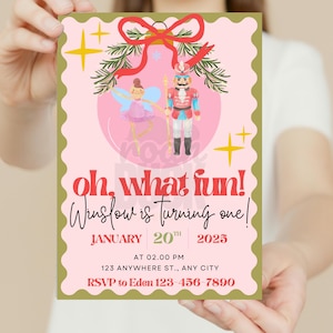 Nutcracker Birthday Invitation: Winter Wonderland Theme (Editable Canva Template, Digital Download)