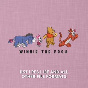 Winnie the Pooh Embroidery Design 5x7 | Walking Pooh, Piglet, Eeyore & Tigger Machine Embroidery File | Cute Cartoon DST PES JEF Pattern