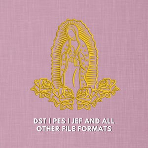 Our Lady of Guadalupe Embroidery Design | Virgin Mary Outline with Roses | Religious Embroidery Pattern | 5x7 Hoop | DST PES JEF VP3 Files
