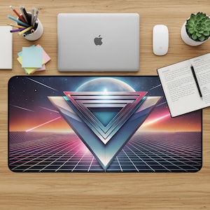 Alfombrilla de escritorio con ondas retro, alfombrilla de ratón Synthwave, alfombrilla de escritorio estética de los 80, accesorios para videojuegos, alfombrilla de escritorio estilo vaporwave, alfombrilla de ratón cósmica