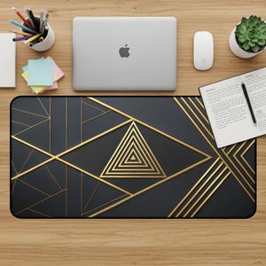 Gold Geometric Lines Desk Mat: Large Mousepad, Workspace Decor