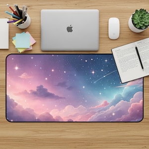 Celestial Desk Mat, Starry Sky Mouse Pad, Galaxy Desk Pad, Aesthetic Desk Accessories, Kawaii Desk Mat, Cloud Desk Mat, Space Desk Mat
