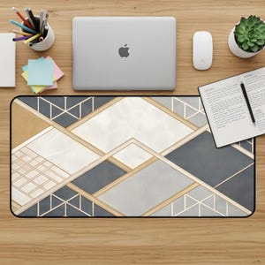 Geometric Desk Mat: Modern Abstract Mouse Pad with Gold Accents
