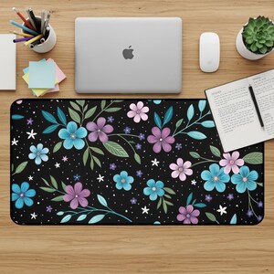 Floral Desk Mat, Flower Mouse Pad, Botanical Desk Pad, Cute Desk Accessories, Black Desk Mat, Aesthetic Desk Mat, Office Decor, Home Decor