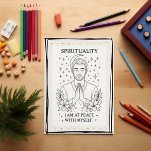 spiritual coloring page, affirmation art, self care, adult coloring, meditation, printable art, digital print, boho style, zen, inner peace