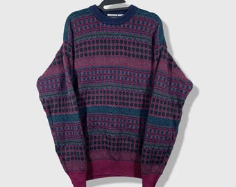eng anliegender, klassischer, großer, großer, neonfarbener Grandpacore Vintage Pullover für Herren