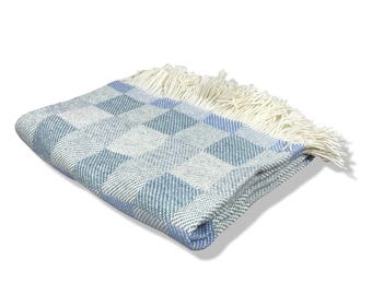 Pendleton Throw-deken OS blauw witte geruite vintage wollen franje gingham