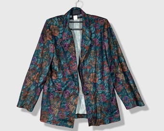 Chaqueta Lori California Blazer para mujer, talla 10, color verde azulado, estampado floral vintage, estilo Grannycore.