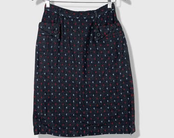 Unbranded Pencil Skirt Women 26 Waist Dark Gray Red Blue Geometric Vintage 80s
