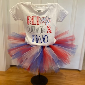 Red White and Two Birthday Shirt and Tutu Patriotic Outfit Fourth of July Second Birthday Red White and Two Toddler Birthday T-Shirt