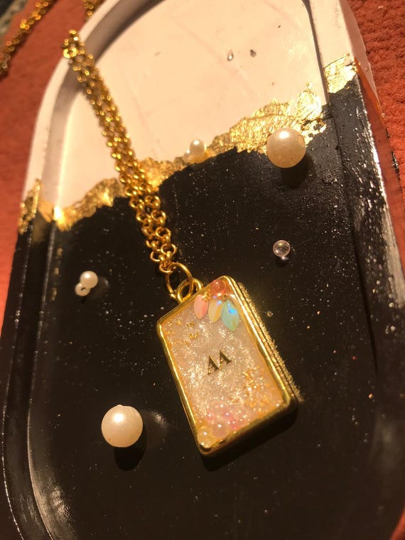Handmade Resin Pendant Necklace With Initials Gold Chain
