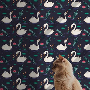 Papier peint cygne pour chambre d'enfant - Papier peint floral foncé amovible amovible - Papier peint oiseau nénuphar mignon - Décoration de chambre de chambre de fille
