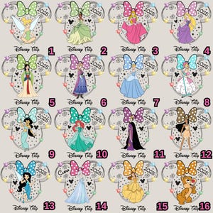 May include: A collection of sixteen Disney-themed designs, each featuring a character illustration within a Mickey Mouse head outline. Each design includes a bow, the text "2025", and the words "Disney Trip".