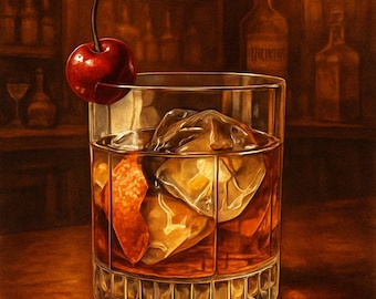 Old Fashioned Poster – Vintage Cocktail Wall Art – A4 8x10 16x20 – Printable Bar Décor