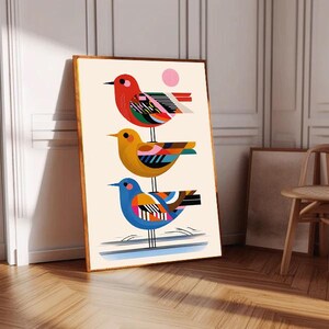 Playful Abstract Stacked Birds Illustration Art Digital Poster Original Mid-Century Modern Minimalist Wall Art Digital Download