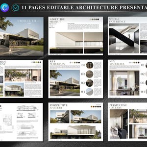Modern Architecture Presentation Template for Students and Professionals Editable Portfolio Layout Canva Architecture Design Board Template