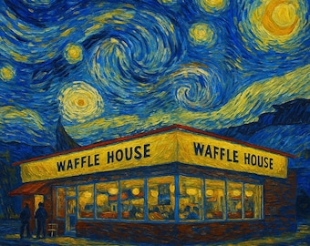 Waffle House Starry Night Art Print: Southern Diner Decor, Limited Edition