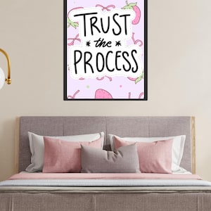 Inspirational Quote Wall Art | Strawberry & Bow Background | Pink Aesthetic Printable | Digital Download | Feminine Room Decor |