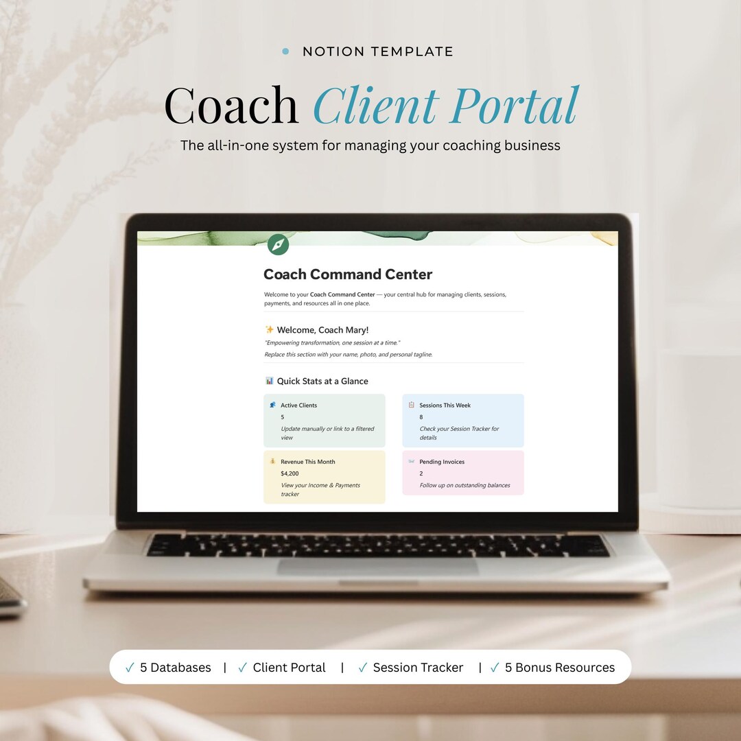 Coaching Client Portal Notion | Client Management Dashboard for Coaches ...