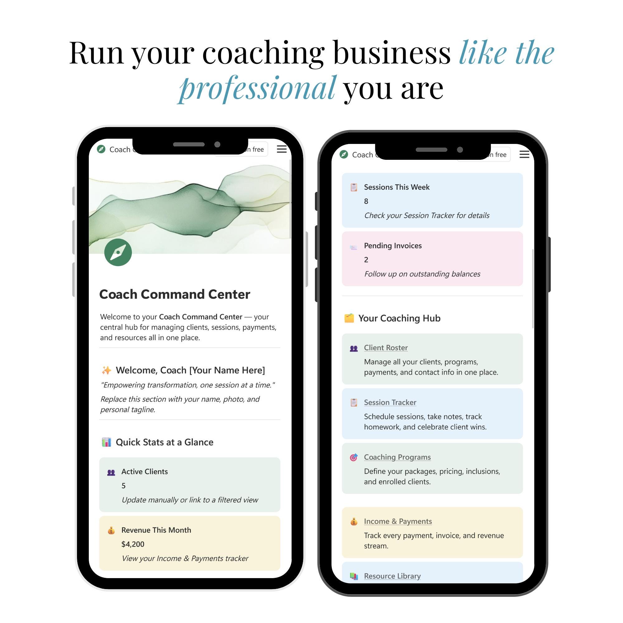 Coaching Client Portal Notion | Client Management Dashboard for Coaches ...