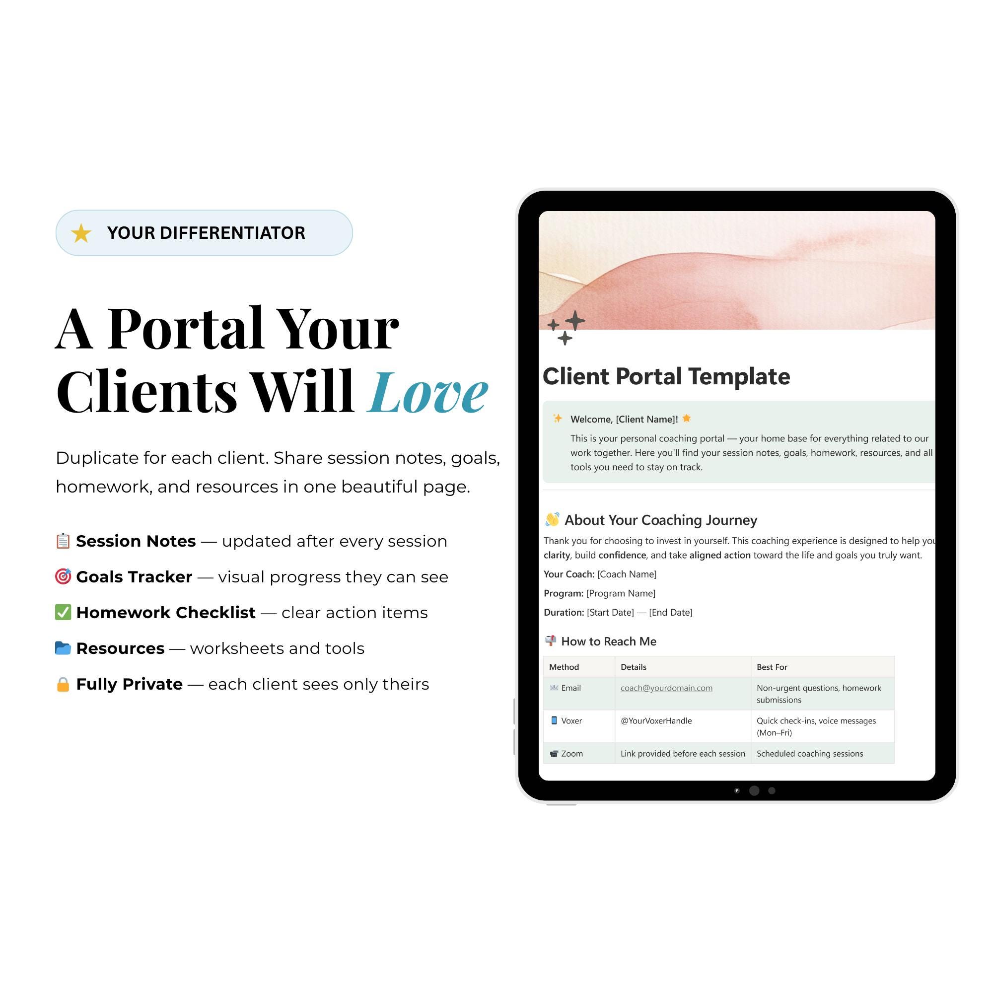 Coaching Client Portal Notion | Client Management Dashboard for Coaches ...