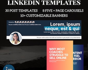 Modern LinkedIn Canva Templates, Editable Posts, Banners, Carousels (Digital Download)