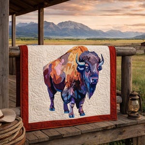 Patroon voor een bizonquilt (PDF) – Collagepatroon met rafelige randen – Moderne dierenquilt – Geschikt voor beginners – Direct te downloaden – 61 x 61 cm