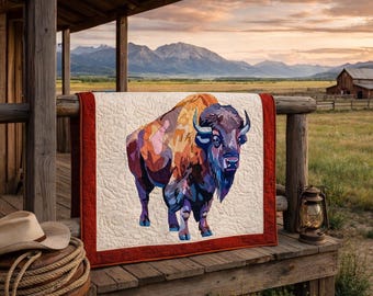 Bison Quilt Pattern PDF – Raw Edge Collage Pattern – Modern Animal Quilt – Beginner Friendly – Instant Download – 24x24 inch