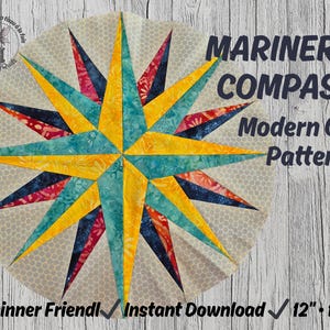 Mariner’s Compass Quilt Pattern FPP, Modern Star Quilt Block PDF, Foundation Paper Piecing, Beginner Friendly, Instant Download