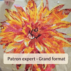 Patron PDF Dahlia Raw Edge Collage Quilt – Fleur Patchwork Moderne – Art Quilt Pattern – Instant Download