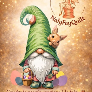 Raw Edge Easter Gnome PDF Pattern, Collage Quilt Pattern, Spring Patchwork, Instant Download