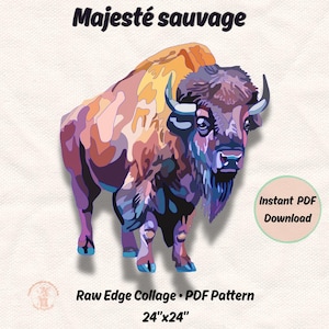 Patrón de colcha de bisonte en PDF – Patrón de collage con bordes sin rematar – Colcha moderna de animales – Ideal para principiantes – Descarga instantánea – 24x24 pulgadas