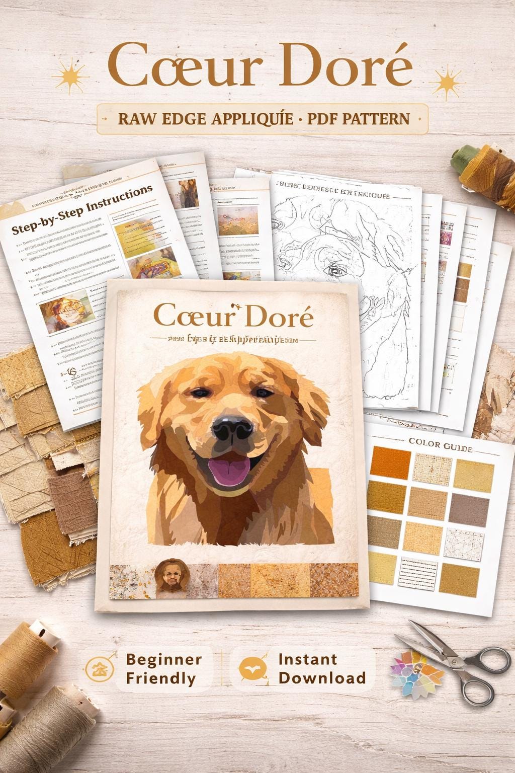 Golden Retriever Quilt Pattern PDF | Raw Edge Applique Dog Pattern ...