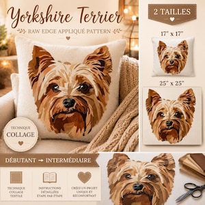 Peut inclure: Un patron d'appliqué à bord franc Yorkshire Terrier utilisant la technique du collage. Le design propose deux tailles, 43 cm par 43 cm et 64 cm par 64 cm, avec des instructions détaillées étape par étape pour les niveaux débutant à intermédiaire.